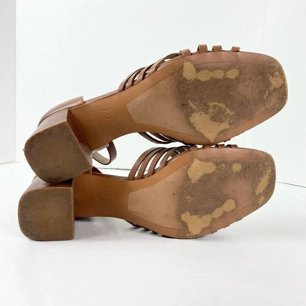 J. Jill Brown Strappy Genuine Leather Block Heeled Open Toe Sandals Size 8 - Picture 8 of 10